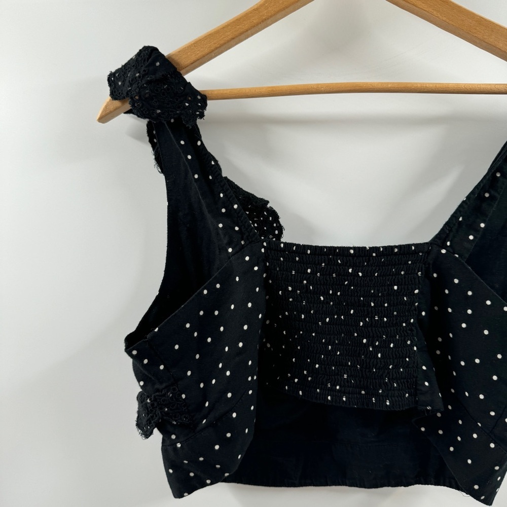 American Eagle Black & White Polka Dot Cropped Tank Top with Ruffle Trim - Picture 6 of 7